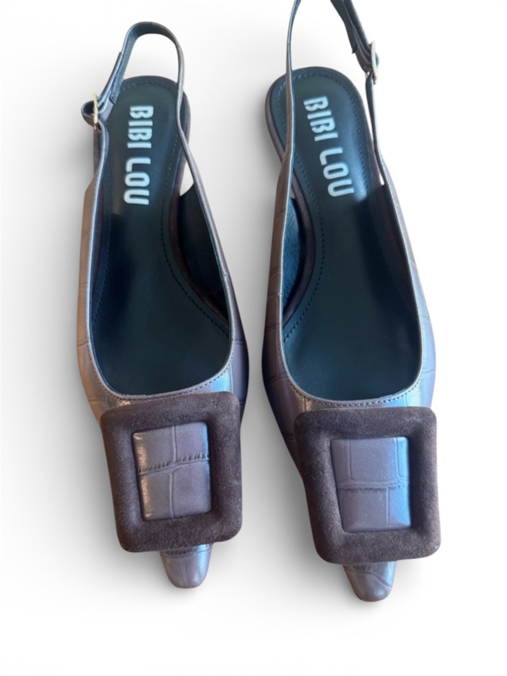 NWOT Bibi Lou Women’s Brown Slingback Square-Toe Pumps